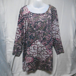 NWOT X-Two pink black floral top women 16